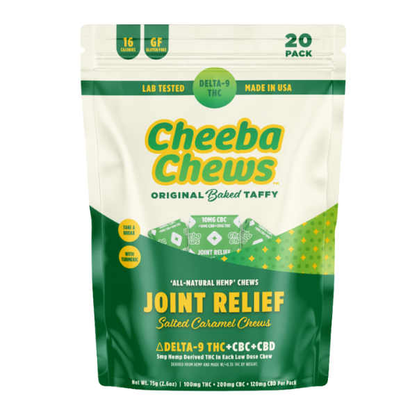 Cheeba Chews Taffy 20pk / Joint Relief Salted Caramel 5mg D9 10mg CBC 6mg CBD